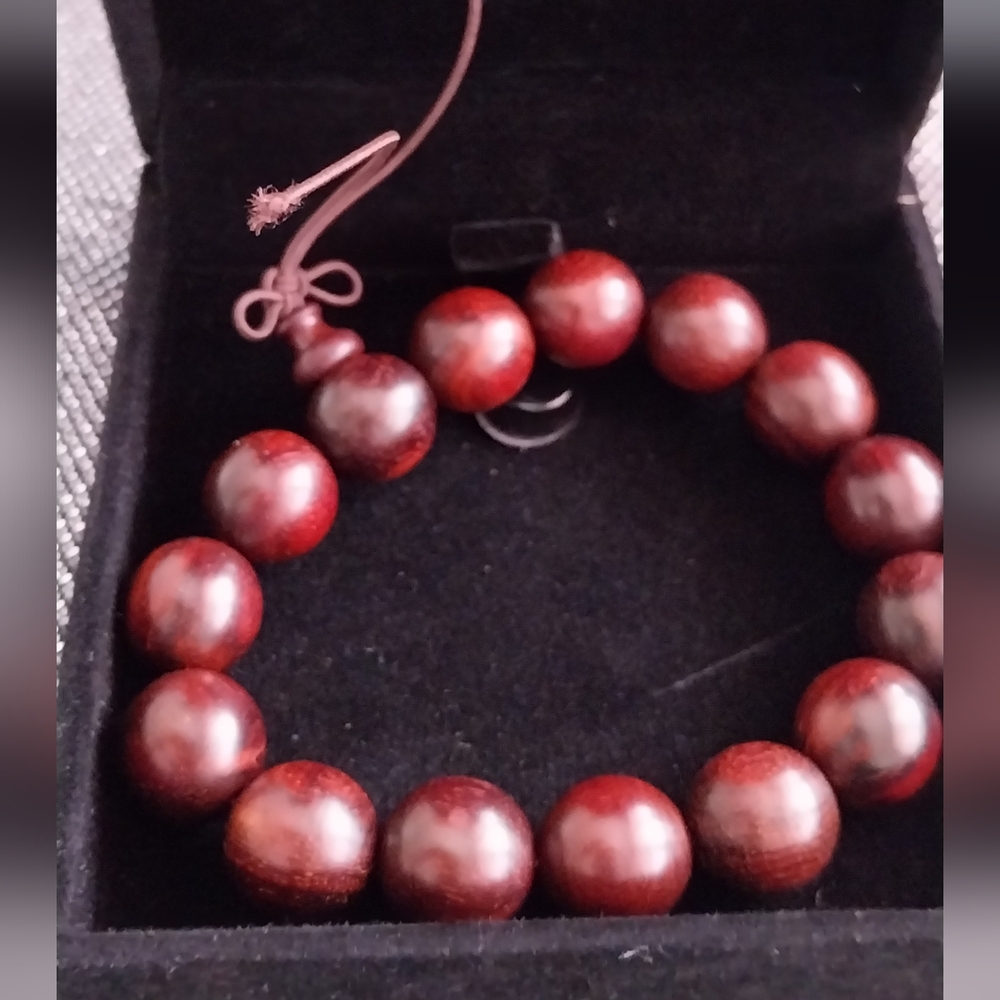 Wooden Bracelet  with Red Accents With Beautiful Box